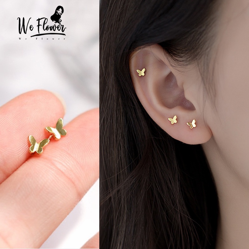 We Flower Anting Stud Desain Bunga Kupu-Kupu Kecil Bahan s925 Silver Gaya Korea Untuk Wanita