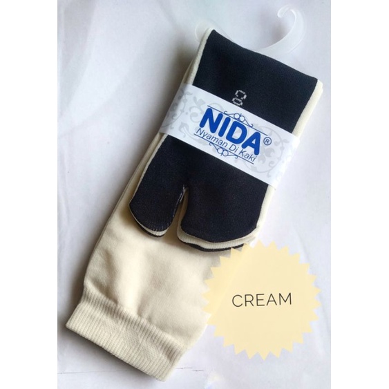 Kaos Kaki Nida Panjang Muslimah Telapak Hitam Jempol Polos Murah Malang-Krem