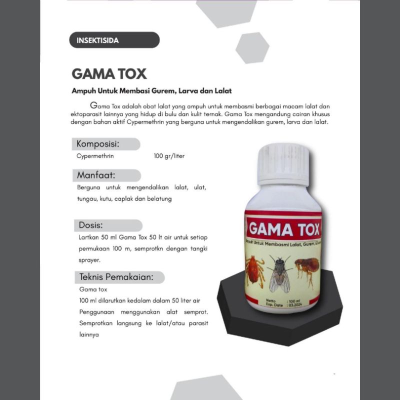 GAMA TOX Racun Lalat Obat lalat Kutu Tungau Caplak Ulat dan Belatung Pada Bulu dan Kulit Ternak aman dijilat | Apoternak