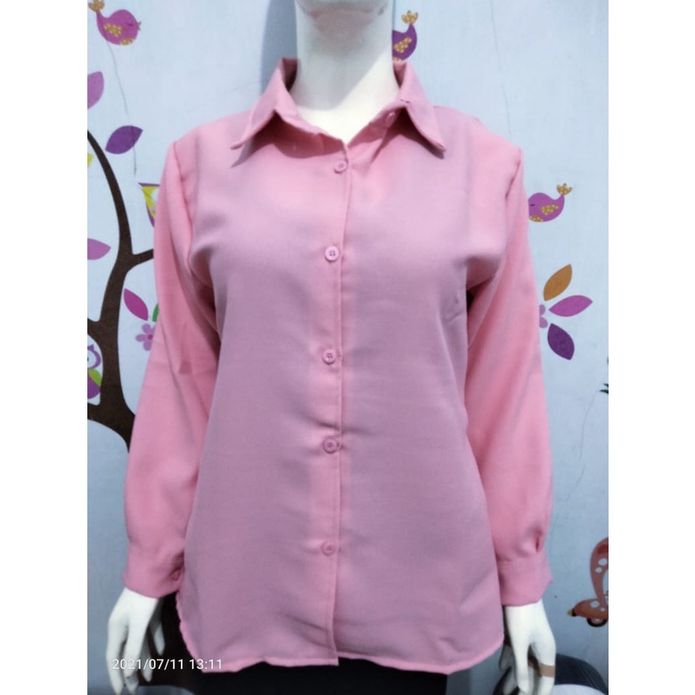 Kemeja Wanita Casual/Kemeja Basic/Kemeja Polos/Kemeja Jumbo-Peach