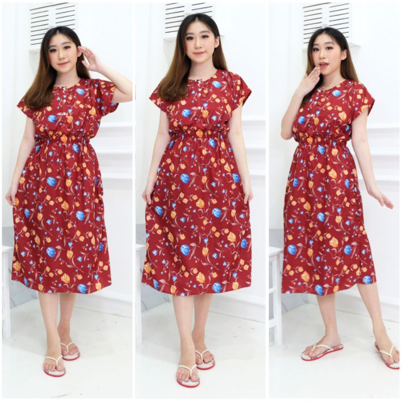 DASTER MANOHARA LD 115 CM KANCING 3 KARAKTER BAJU TIDUR HALUS TEBEL BUSUI BUMIL MODEL KEKINIAN-MANO TULIP MARUN