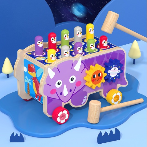 [BIG SALE] elephant hitting hamster wooden knock toys - pull push truck - mainan edukasi anak-Dinosaurus