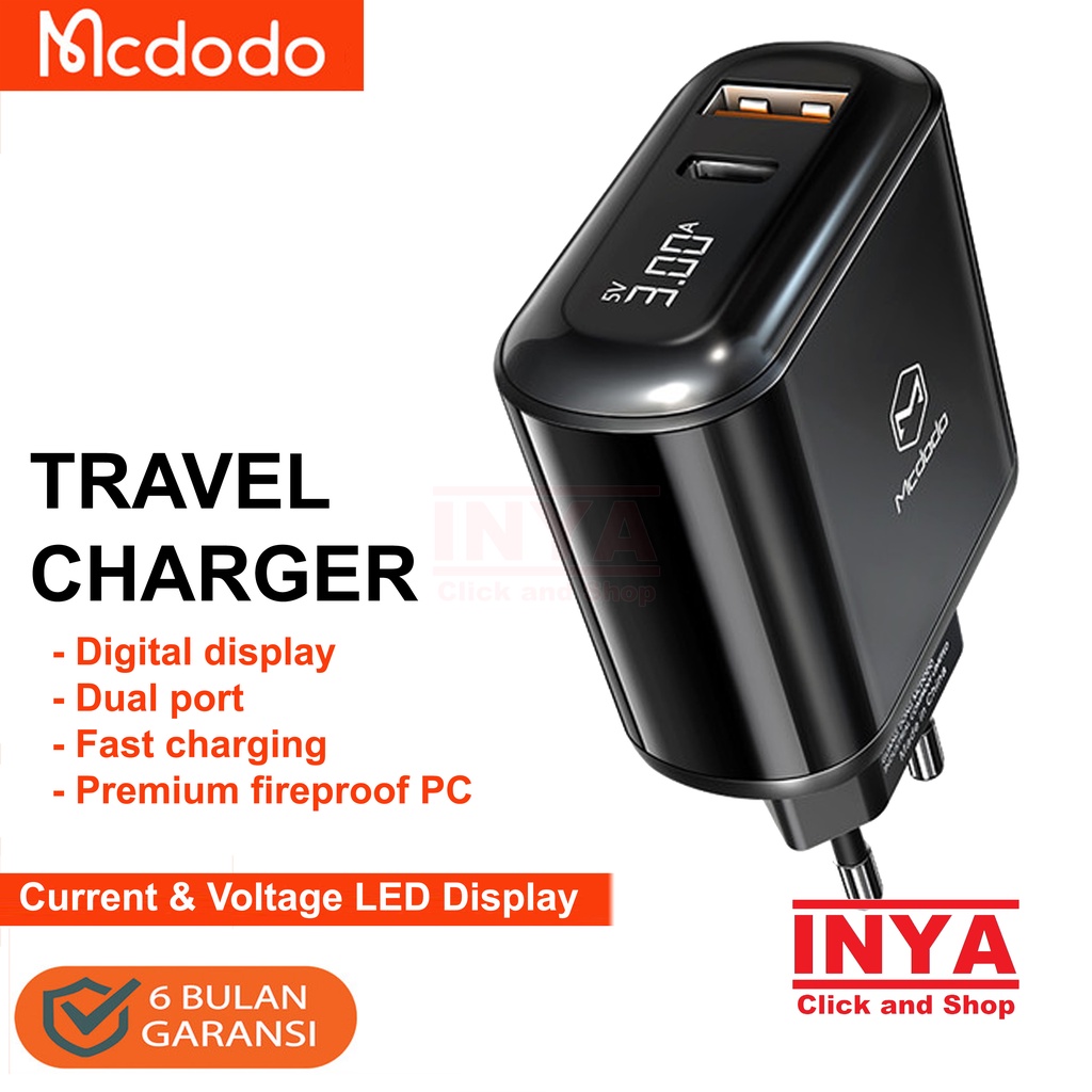 MCDODO CH-717 PD TRAVEL CHARGER Dual Output LED Display - USB and Type C Output