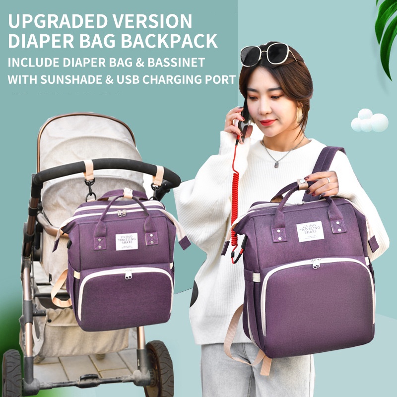 Tas Bayi Multifungsi Tempat tidur lipat Baby diapers bag Perawatan tas Perlengkapan Ransel Backpack CANVAS ANTI AIR