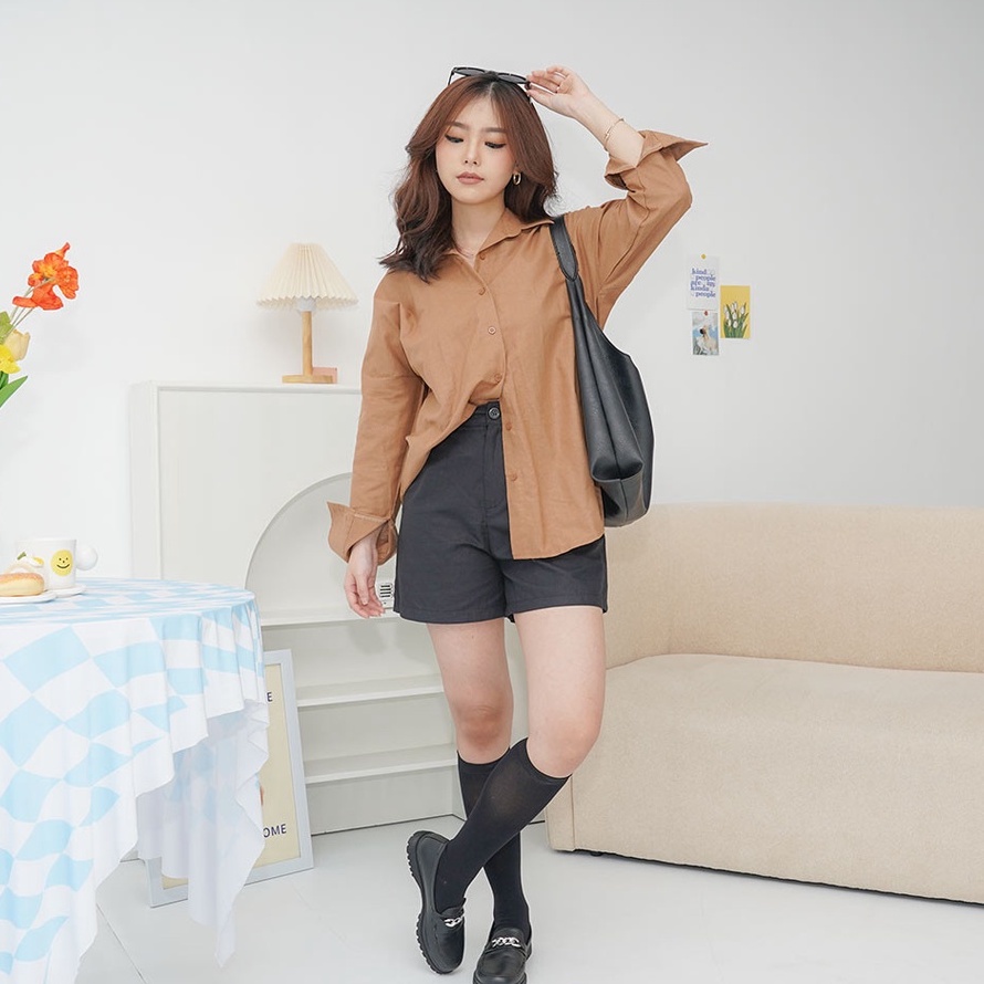 LINEN OVERSIZED SHIRT LETO - Kemeja Wanita Lengan Panjang | Kemeja Polos Kekinian | Kemeja Linen Kas