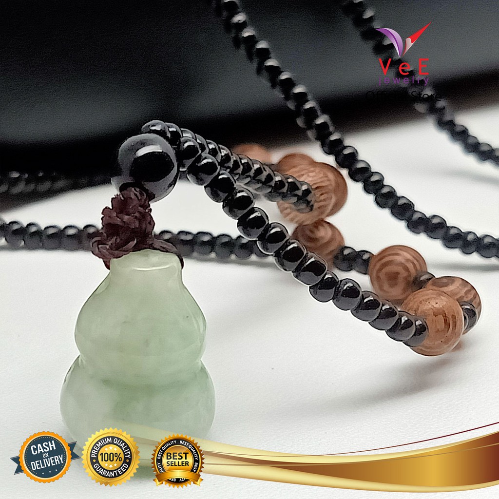 Kalung Liontin Batu Giok Burma Hijau Asli Model Kendi - VeE Liontin Kesehatan Anti Virus