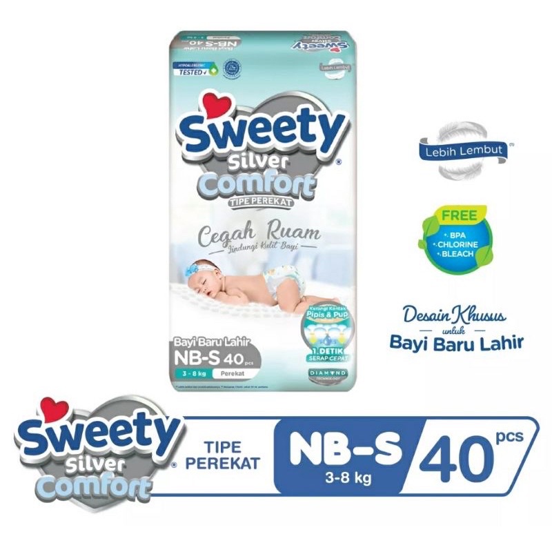 Sweety Silver Comfort NB-S40 Perekat Tape Popok Diaper Bayi Baru Lahir Anti RUAM