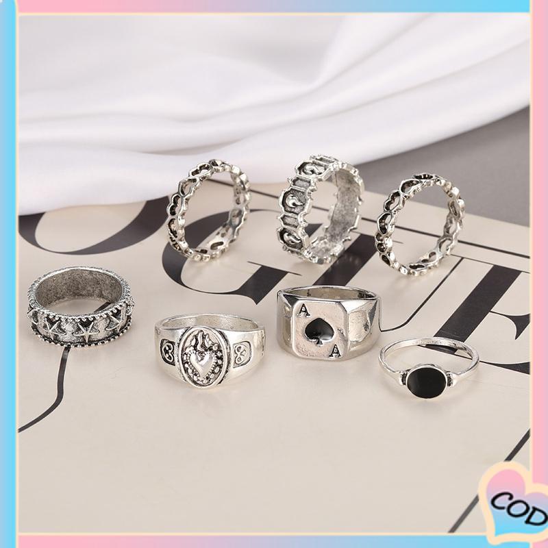 COD❤️ 7 PCS Cincin Set Retro Pria Dan Wanita Vintage Kreatif Fashion Perhiasan Temperamen Suasana Sederhana