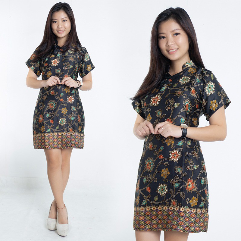 SB Collection Midi Dress Febbya Cheongsham Shortdress Batik Modern Jumbo Wanita