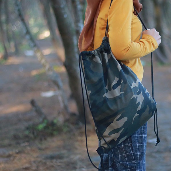 Tas Serut String Bag Tas Punggung Backpack Pria Wanita SPNB Kanvas ARMY TENTARA