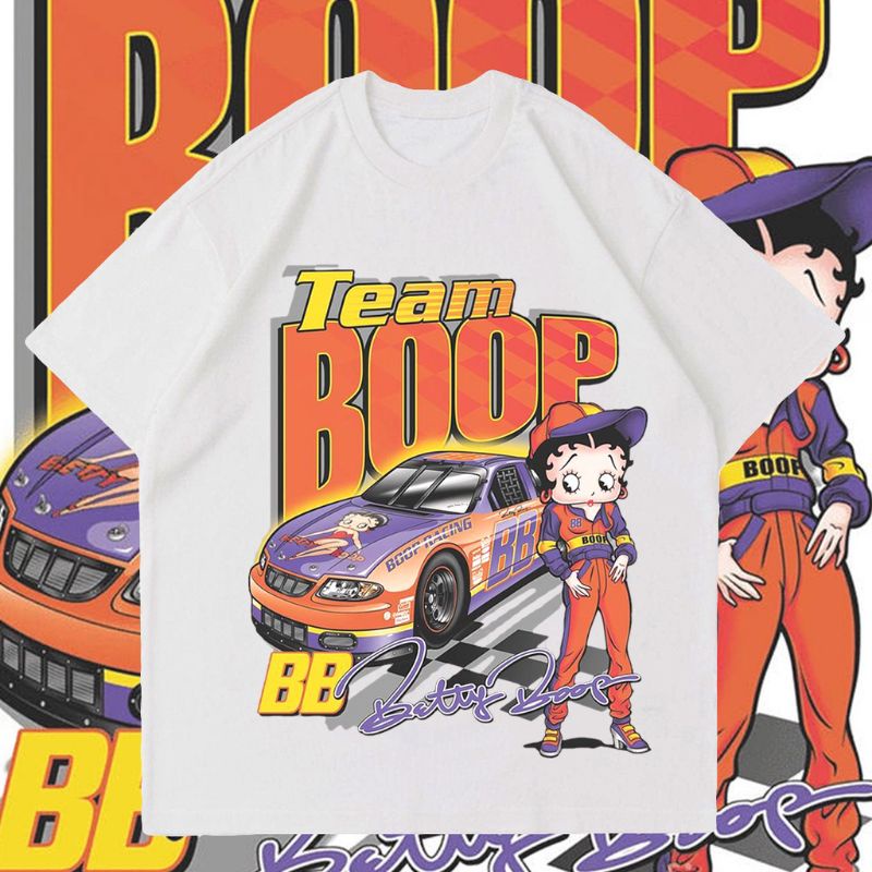 KAOS VINTAGE TEAM BOOP | RAP TEE BETTY BOOP VINTAGE NASCAR | T-SHIRT OVERSIZED TEAM BOOP BLACK WHITE