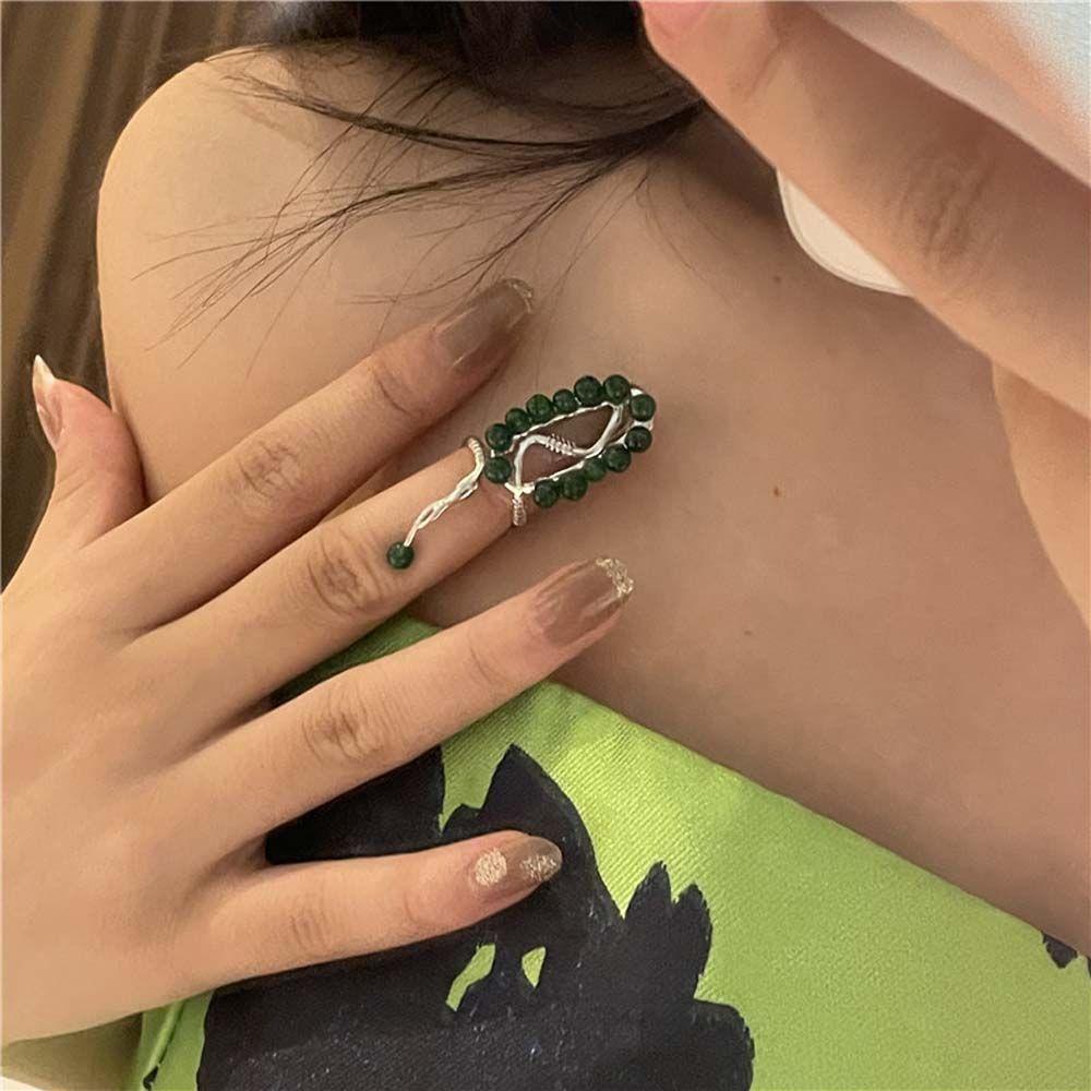 Mxbeauty Manik-Manik Armor Cincin Trendi Keren Gadis Hadiah Aksesoris Pesta Wanita Perhiasan Kuku Paduan Pembukaan Nail Ring