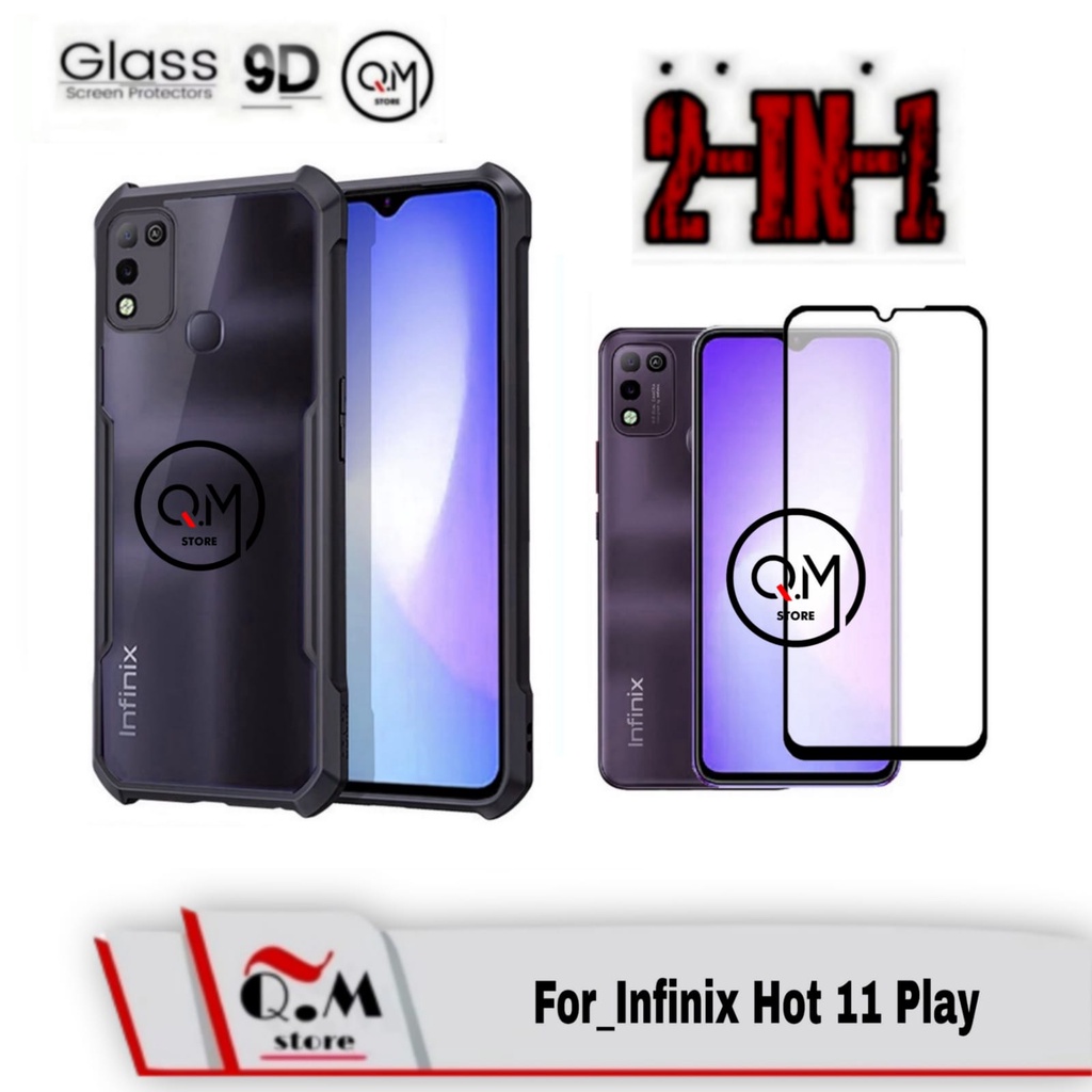 PAKET 2-IN-1 Case Infinix Hot 11 Play Softcase Transparan Clear Armor Pelindung Back Cover Sockproof