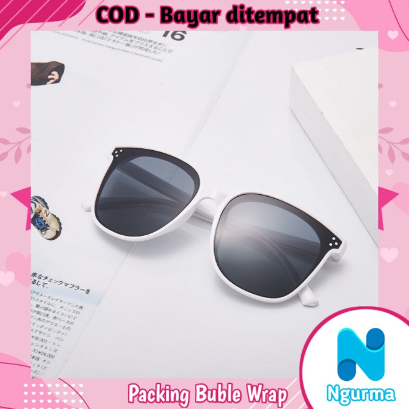 kacamata hitam Korean fashion wanita pria sunglasses kacamata titik tiga-Putih