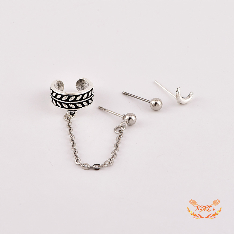 3 pcs / set,Fashion Wanita Vintage Bulan Anting,Daun Klip Telinga,Populer,Versi Korea Perhiasan