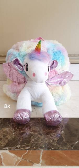 4D UNICORN FURY BAG / TAS UNICORN BULU / UNICORN BAG FLUFFY / RANSEL UNICORN IMPORT SILVER PINK