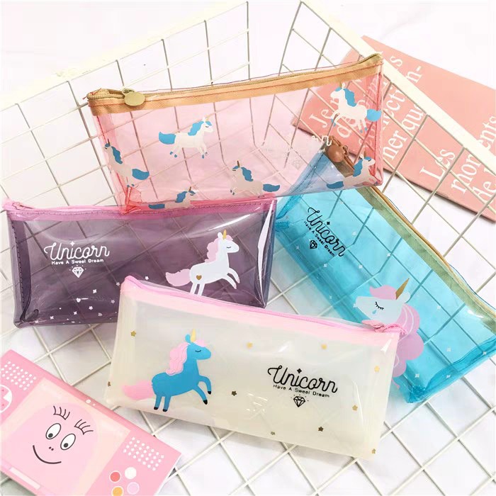 

BS128 Tempat Kotak Pensil TRANSPARAN Unicorn Pencil Case