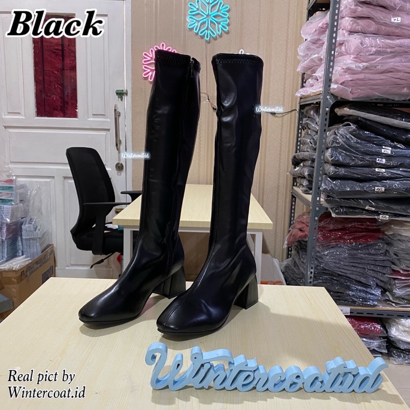 Leather High knee boots import wanita Dea sepatu overknee high knee boot cewek korea fashionable heels