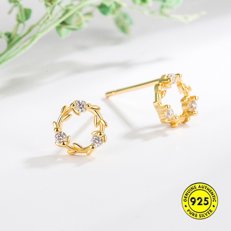 Anting Stud Desain Karangan Bunga Bahan Sterling Silver Untuk Wanita