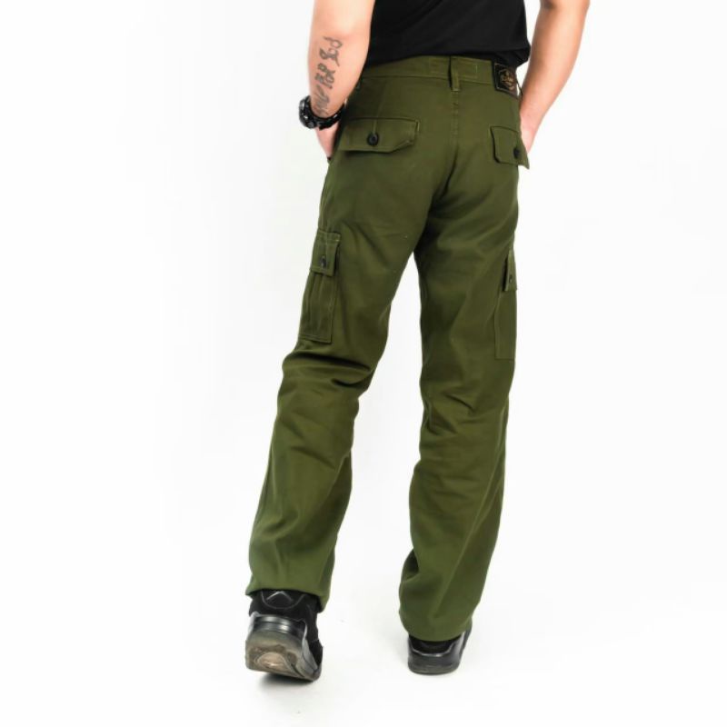 Wisdom Project - Celana Kargo Standar Reguler Fit  Original Non Stretch Canvas premium - Green Army