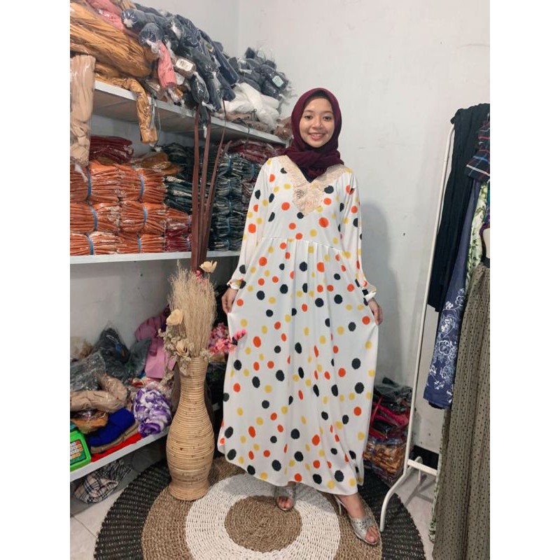 Gamis polkadot jumbo renda arab