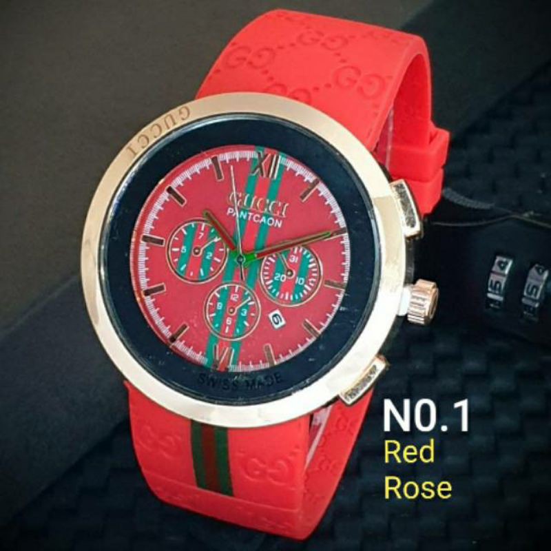 Jam Tangan Analog Pria Gucci Pantcaon G1034 Chronograph Carbon Rubber