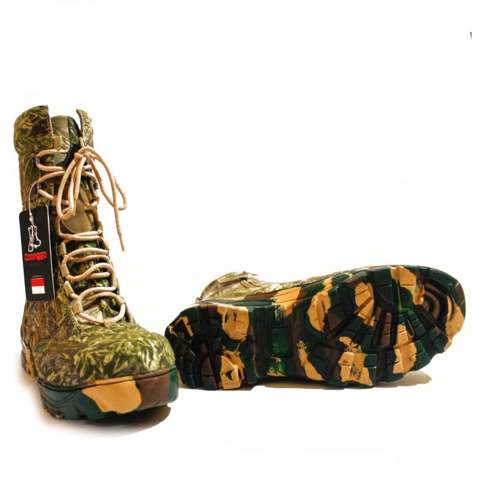 SEPATU SAFETY BOOTS NINJA CAMO HUNTING/BERBURU,SAFETY UJUNG BESI,TINGGI 10INC