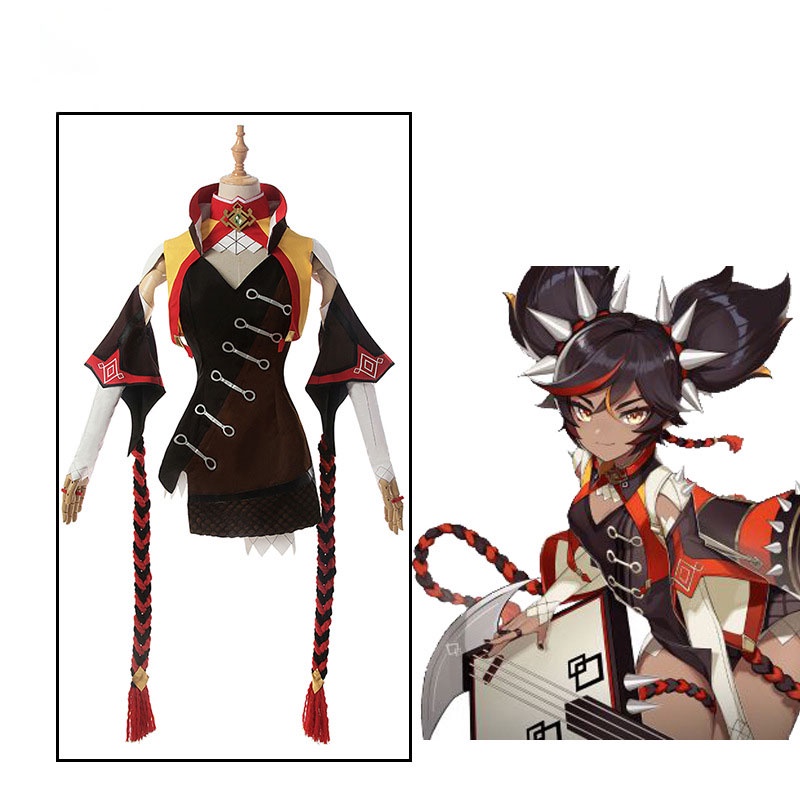 PREORDER Game Genshin Impact Cosplay Costume Cute Girly Style Dress Xinyan Headgear Wig Game Set Hal