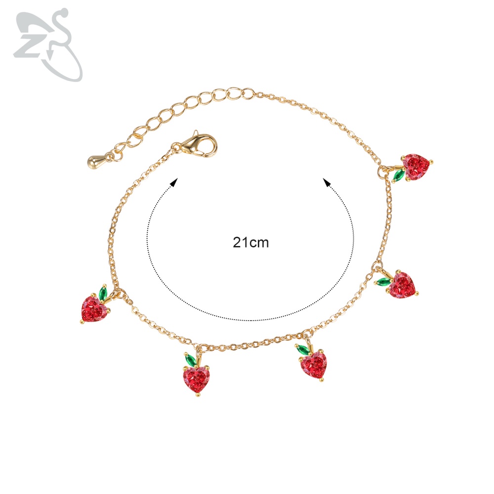 1pc Gelang Rantai Gold Plated 14k Hias Liontin Buah Ceri Anggur Apel Kristal Untuk Wanita