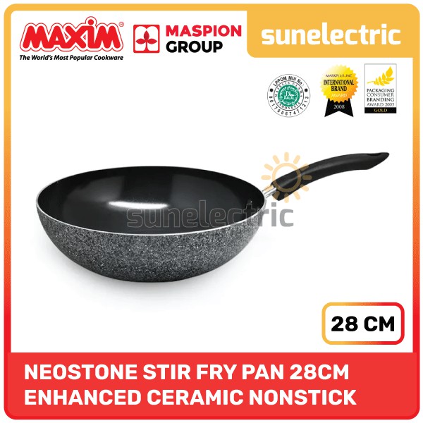 Maxim Neostone Stir Fry Panci / Wajan Penggorengan Keramik Teflon Anti Lengket 28cm - Abu-abu