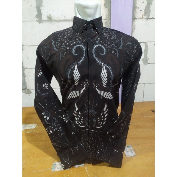 Hem Atasan Baju Kemeja Batik Kondangan Pria Lengan Panjang Slim Fit Premium Katun Solo Lapis Furing Modern