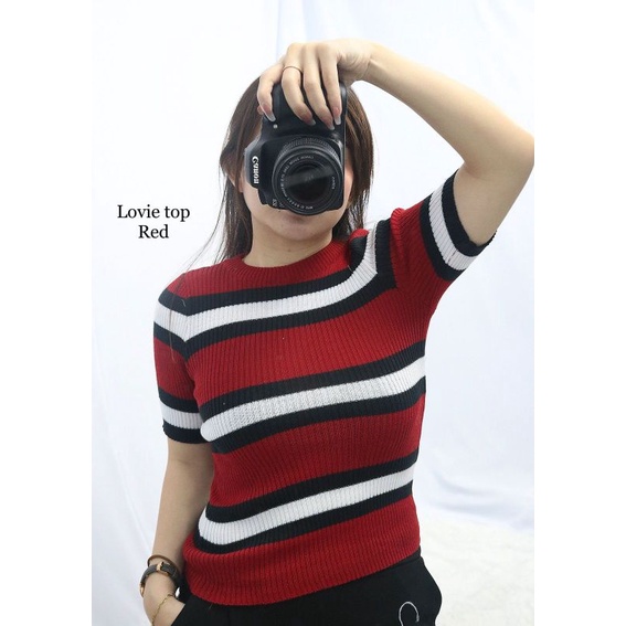 MDLV ~ Lovie Top Rajut Atasan Blouse Stripe Rajut Fashion Wanita