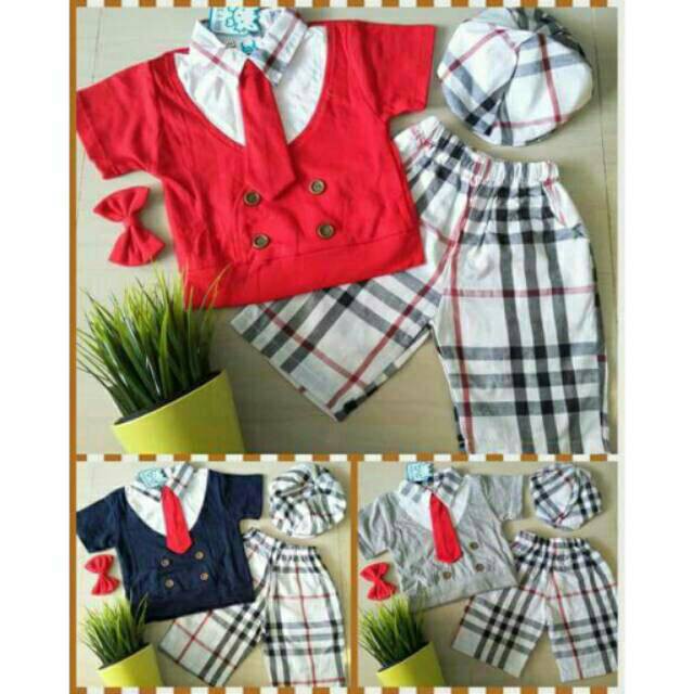 Baju Bayi Formal Set Square topi 5in1 baju anak pesta baju anak lucu tuxedo terbaru kekinian