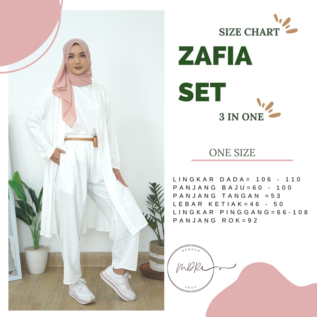 Zafia One Set 3 in 1 Setelan Cardigan + Celana Wanita Muslim Remaja Bahan Itty Crepe Premium Fit to XL / Stelan Long Cardi Motif Polos Kekinian 2022 Beraneka Warna