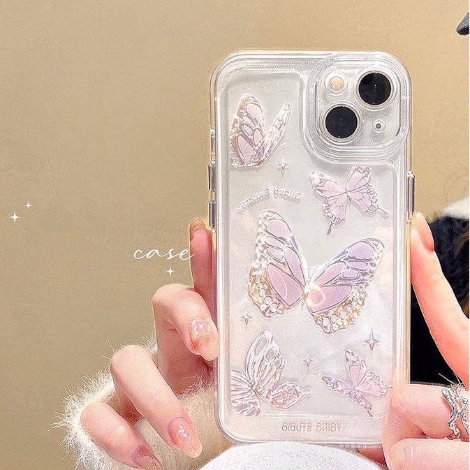 Soft Case Silikon TPU Transparan Motif Butterfly Untuk iPhone 14 13 12 11 Pro X XR XS Max 6 6S 7 8 Plus
