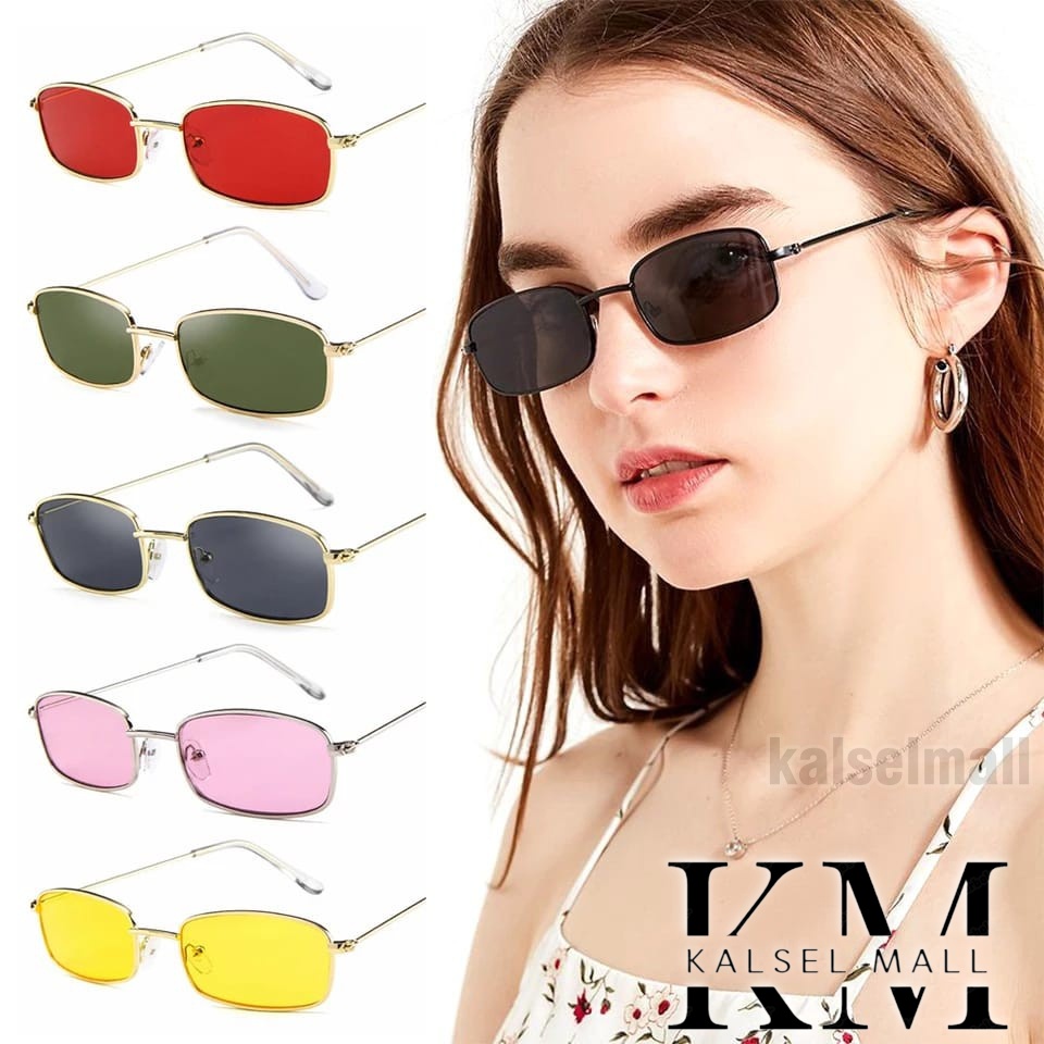 Kacamata Hitam Bingkai Kotak Persegi Panjang Korean Ulzzang Retro Vintage Classic Small Candy Sunglasses Unisex Kaca Mata Itam Full Black Anti UV Antiradiasi Silau Sinar Matahari Kcamata Thug Life Metal Fashion Show Artis KCH2