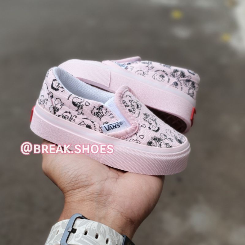 Sepatu anak vns autentik tali / slip on snoopy pink