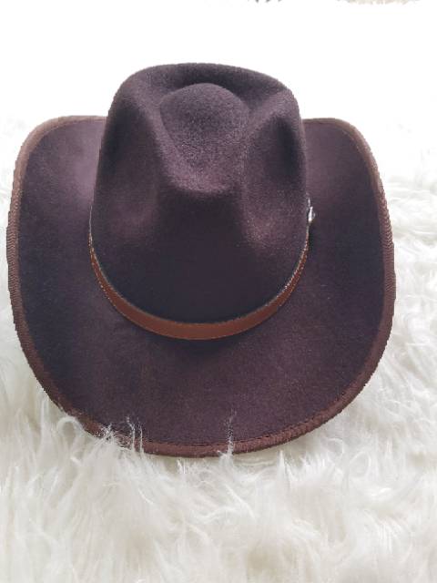 Topi Koboy High Class Koboi  bludru import  fedora Cowboy laken tali gesper