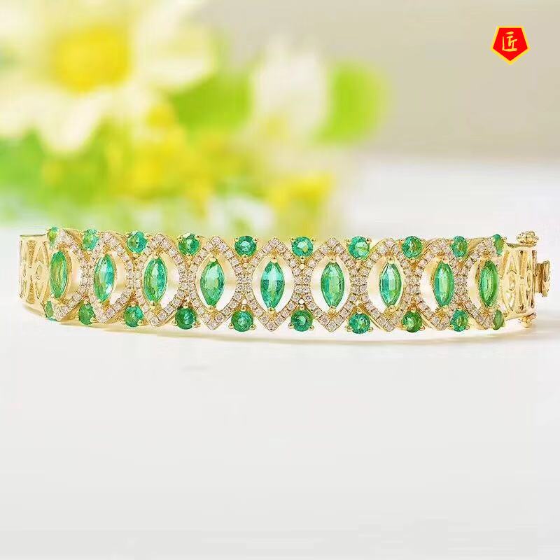 [Ready Stock]Luxury New 18K Gold Natural Emerald Bracelet