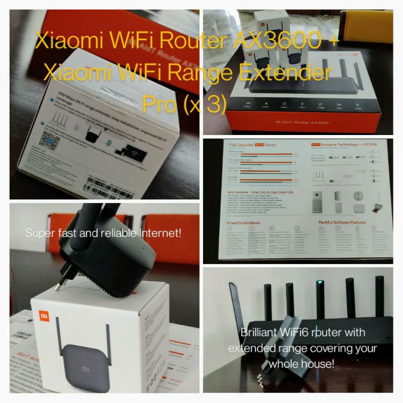 Xiaomi Mi AIoT WiFi Router AX3600 + Xiaomi Mi WiFi Range Extender Pro (x 3)