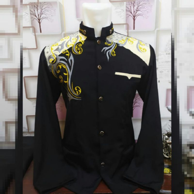 Jasko Hitam Bordir |  Baju Koko dewasa | Jasko Bordir | Jas Koko Pria | Jasko Hitam list Putih Emas