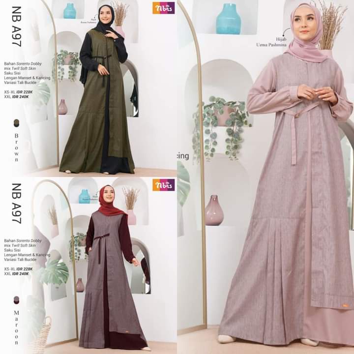 GAMIS NIBRAS NB-A97(MAROON,BROWN,PEACH)~SA'ADAH COLLECTION
