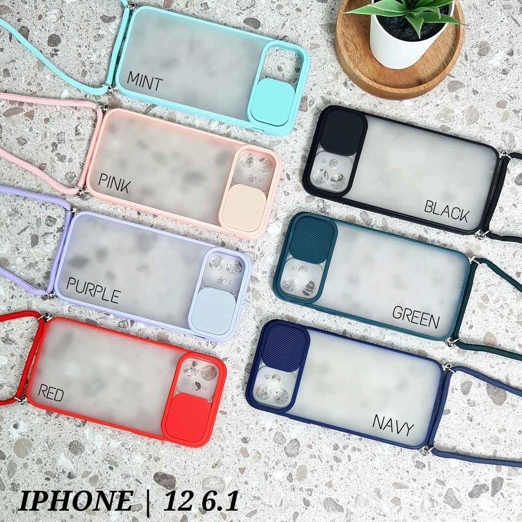 IPHONE X XS 11 12 MINI 5.4 12 6.1 | Soft Hard Case lanyard slide camera protector sliding tali gantungan