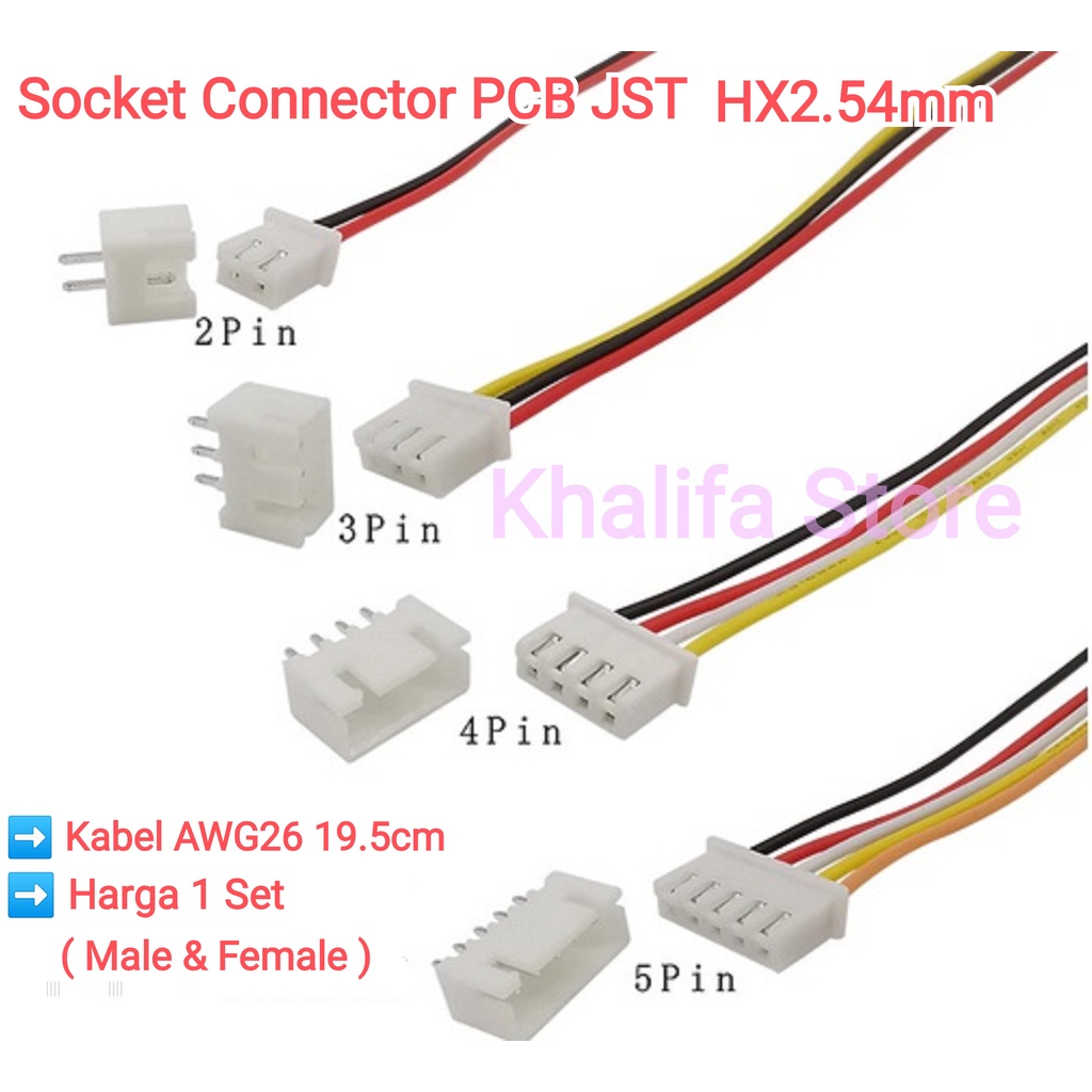 Terminal Blok Kabel Soket Socket PCB Jack JST Pitch XH2.54mm 5mm 2P 3P 4P 5P 6P Pin Kaki Male Famale