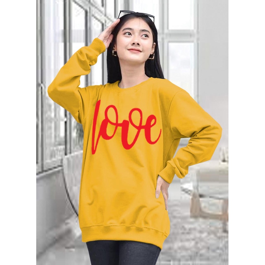 Kaos Lengan Panjang LOVE BARU / Kaos Sweatshirt / Atasan Wanita / Atasan Wanita Lengan Panjang