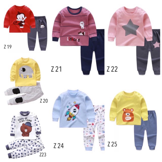 (Kiddiwear) piyama Set Premium1-5 tahun Baju Atsan Lengan Panjang +Celana untuk Bayi Laki-Perempuan