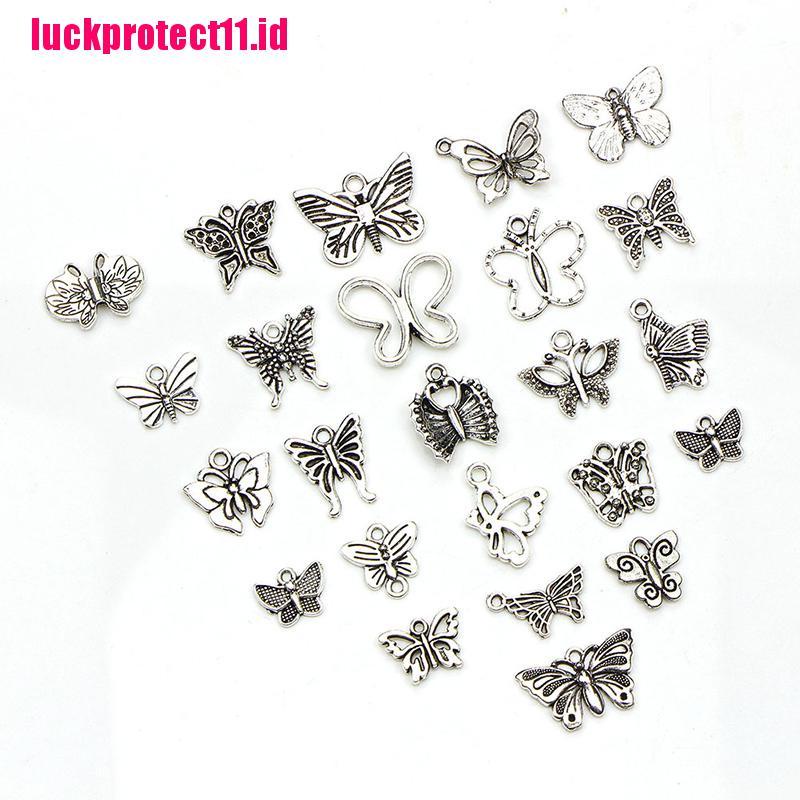 (LUCK) 60pcs / Set Liontin Kupu-Kupu Silver Tibet Vintage Untuk DIY Perhiasan