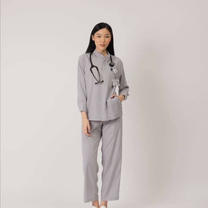 Baju Jaga MANDARIN LS - GREY Scrubs Theatre Blues First Line Lengan Panjang