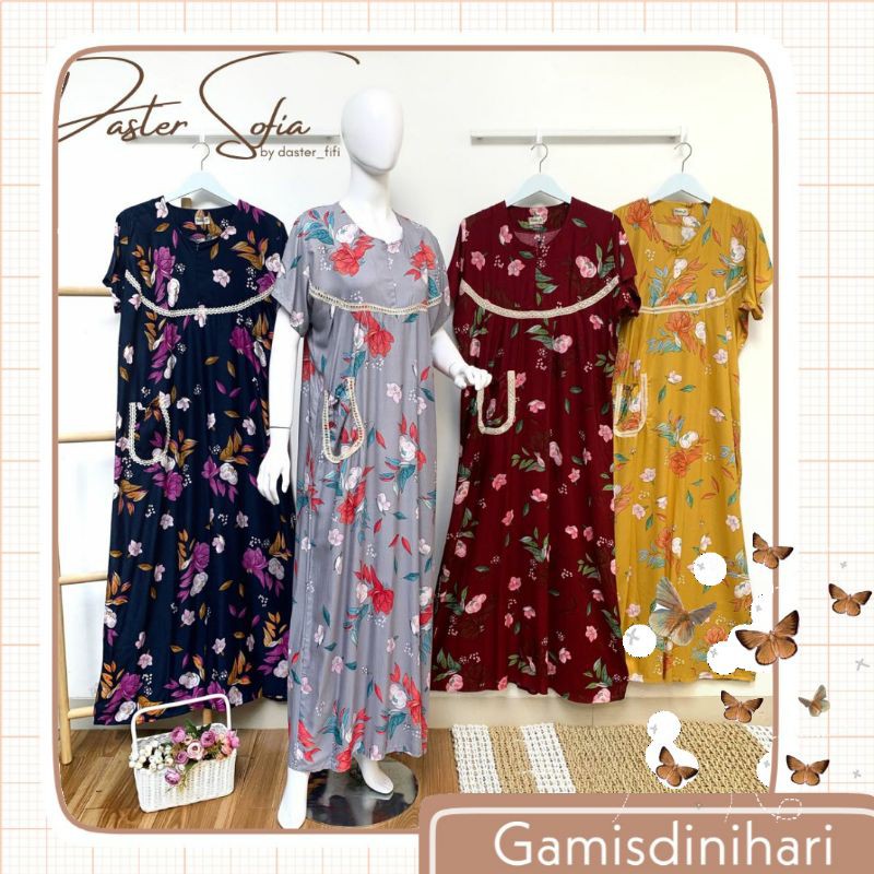 Daster Jumbo Busui Arab Fifi Sofia Baju Tidur Katun rayon Panjang Lengan Pendek Murah Motif Renda
