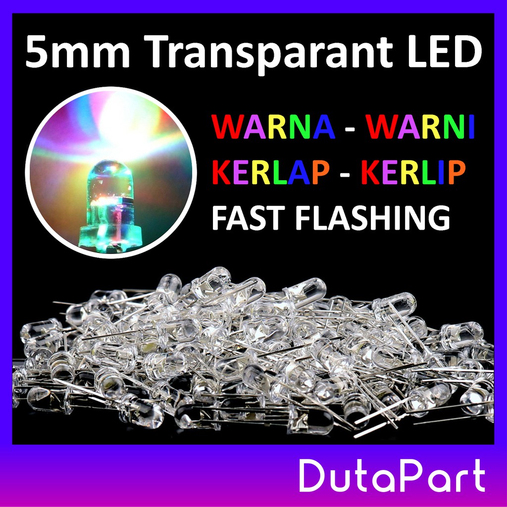 LED 5mm KERLAP KERLIP WARNA WARNI RAINBOW PELANGI FAST Cepat Bening F5